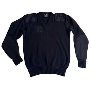 Citadel Men's‎ Black V-Neck Acrylic Military Style Sweater Patches Large